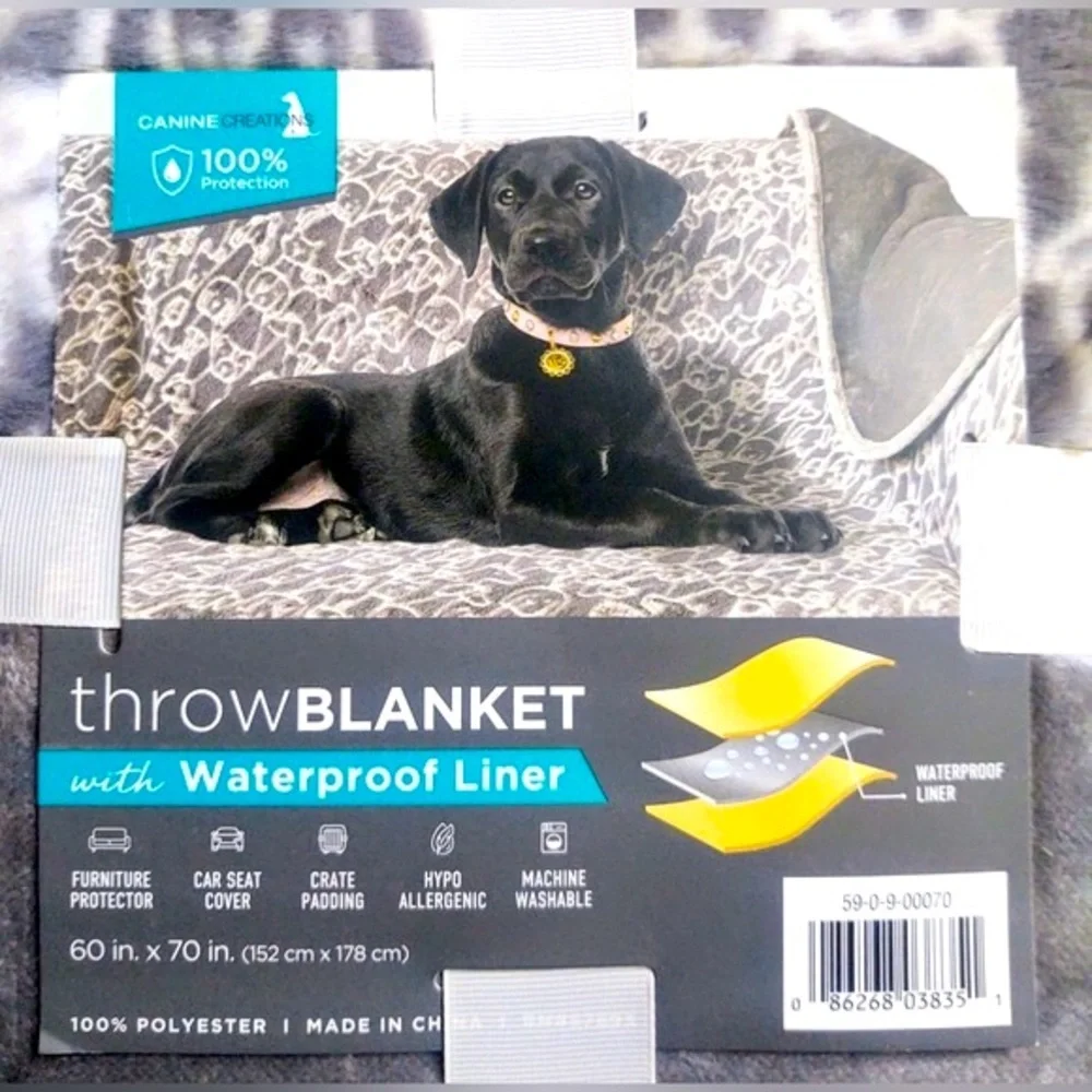 Canine Creations Throw Blanket With Waterproof Liner - White & Gray